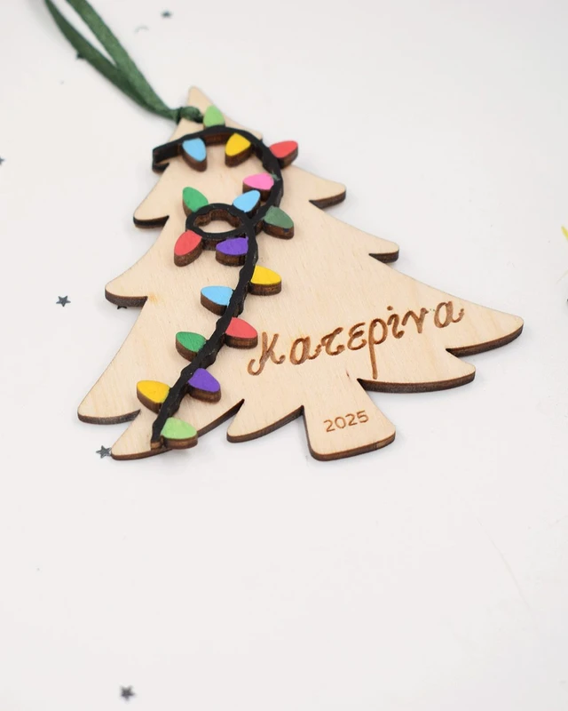 Ξύλινο στολίδι - Δεντράκι με φωτάκια
