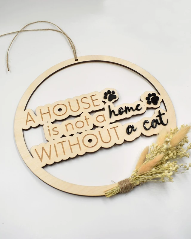 Ξύλινο Διακοσμητικό Στεφάνι - Cat Home