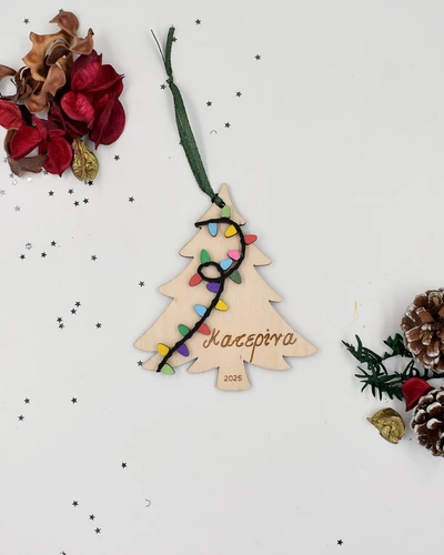 Ξύλινο στολίδι - Δεντράκι με φωτάκια