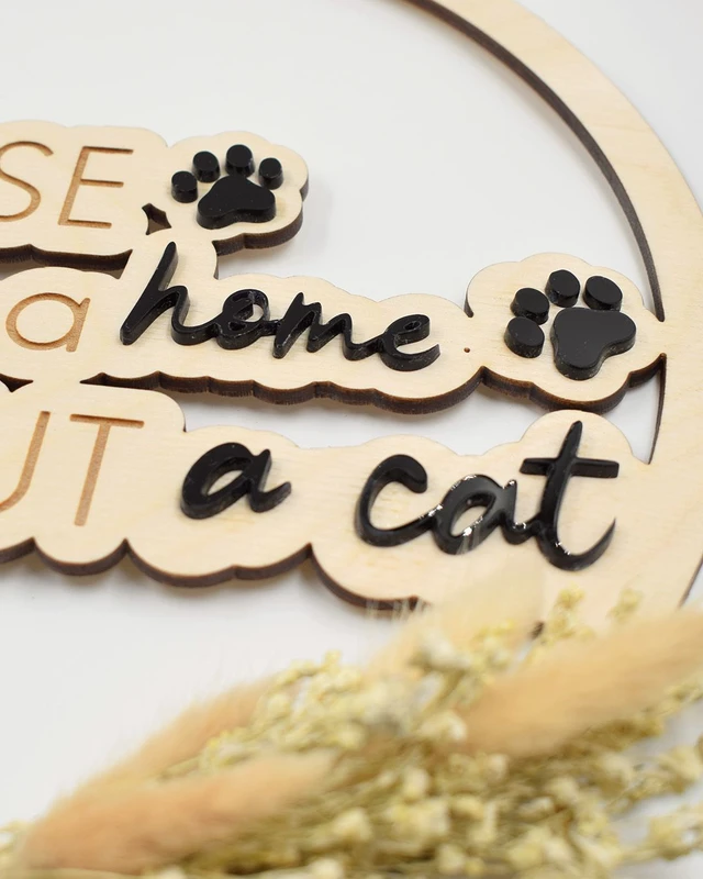Ξύλινο Διακοσμητικό Στεφάνι - Cat Home