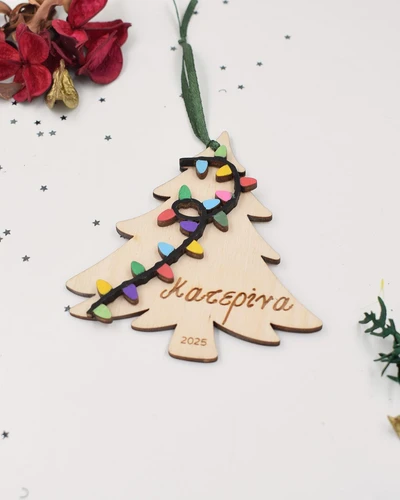 Ξύλινο στολίδι - Δεντράκι με φωτάκια