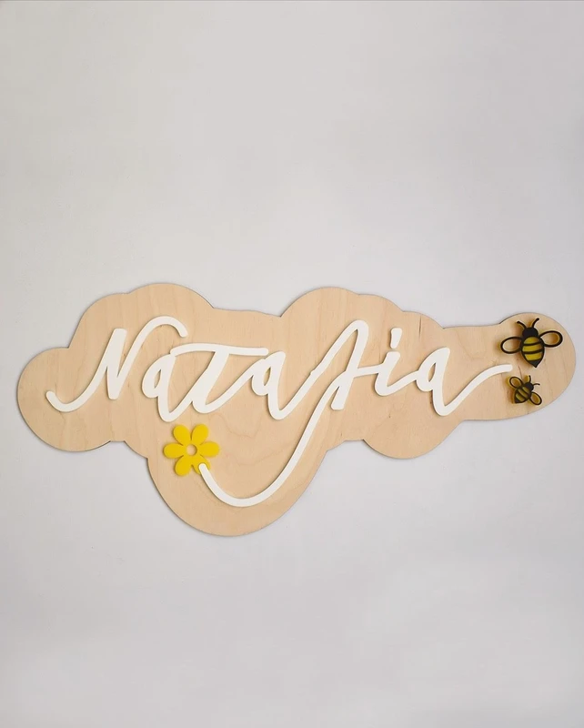 Ξύλινο διακοσμητικό με Όνομα - Μέλισσες